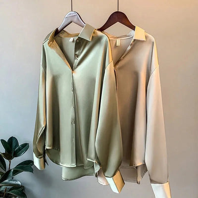 Olivia | Long Sleeved Luxe Satin Blouse